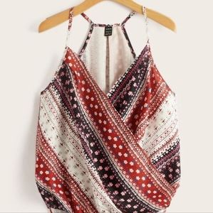 Floral overlap collar top